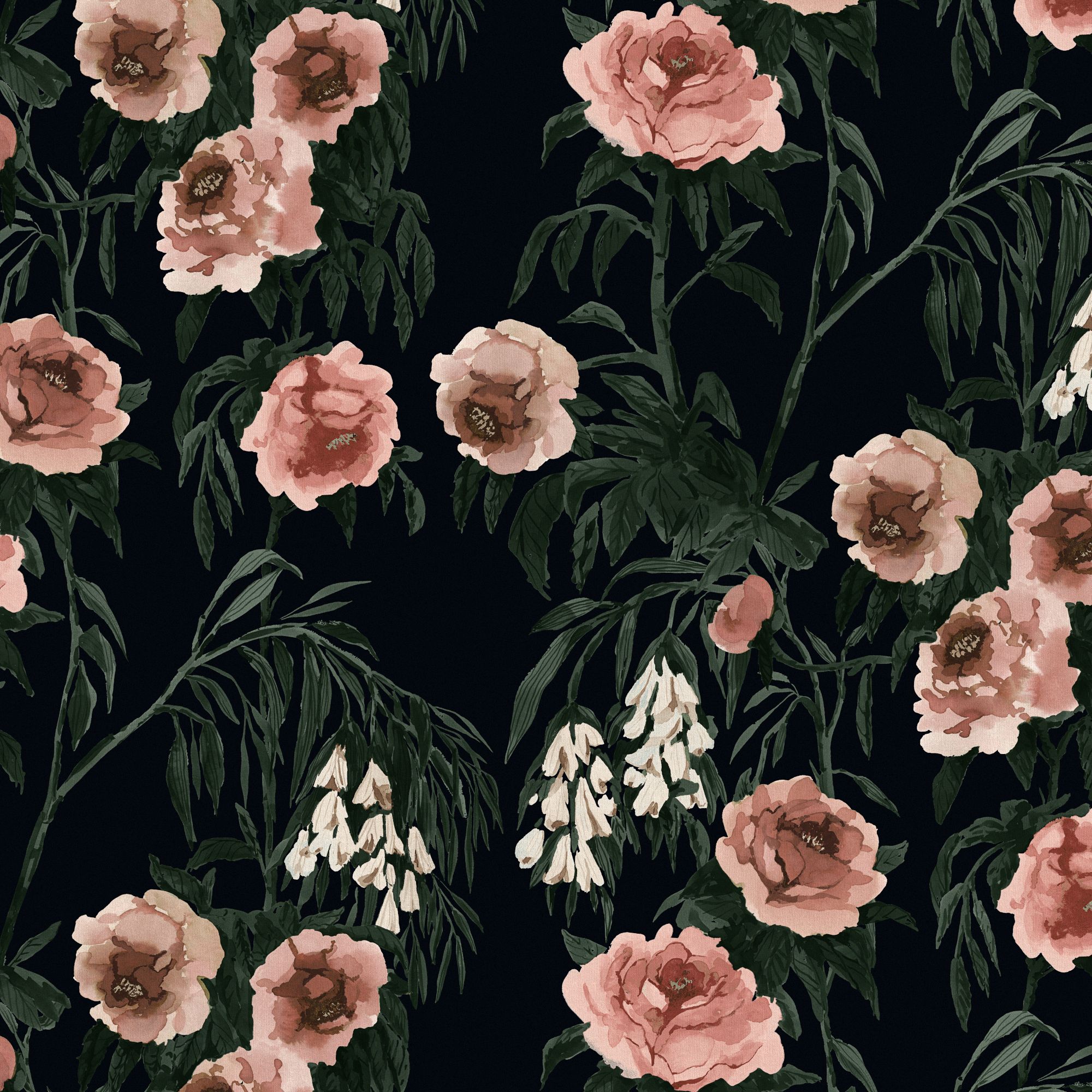 Image 3 Pierre Fringe Silk Roses Black Oga Fabric Round Ottoman - Made to Order more views