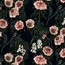 Pierre Fringe Silk Roses Black Oga Fabric Round Ottoman