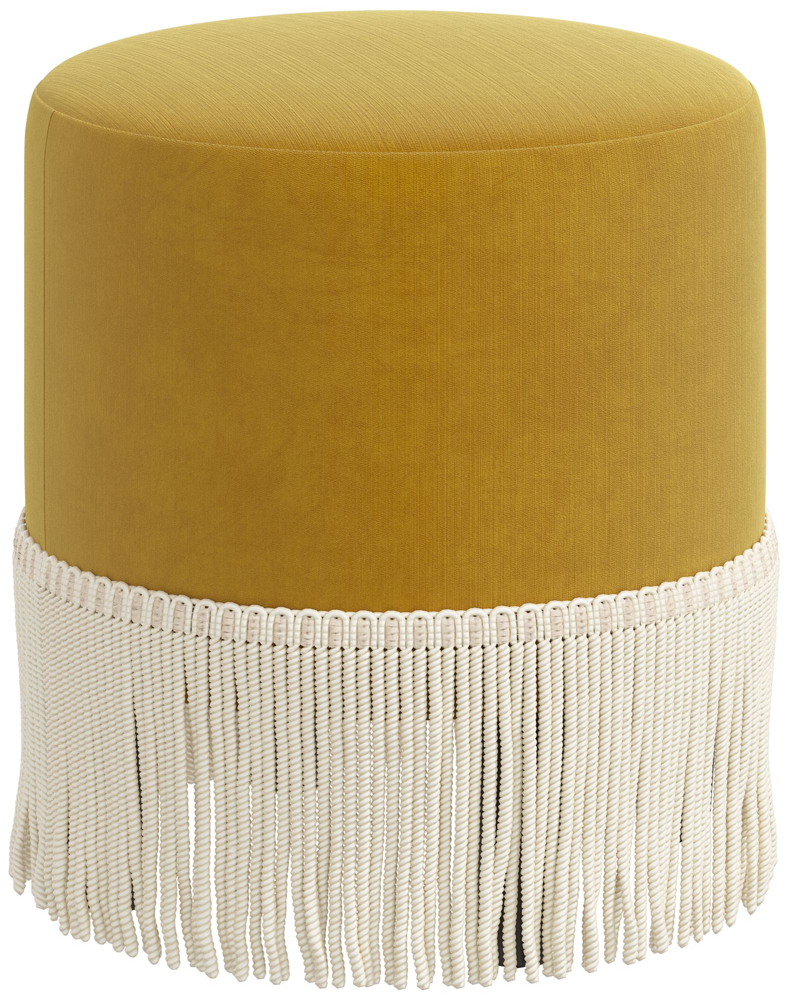 Pierre Fringe Titan Citronella Fabric Round Ottoman - Made to Order