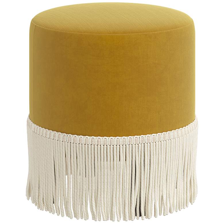 Image 1 Pierre Fringe Titan Citronella Fabric Round Ottoman