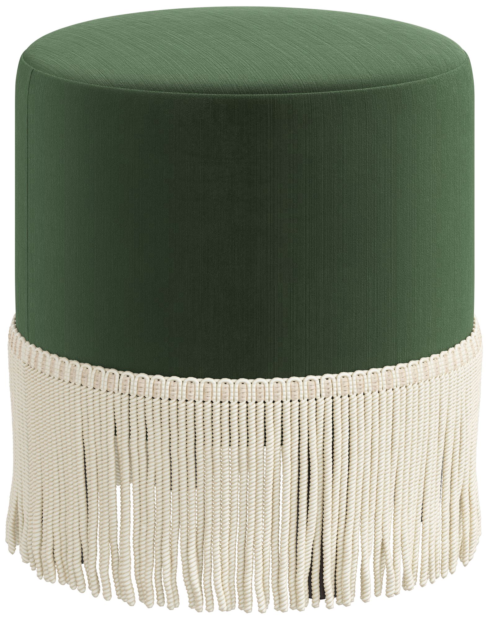 Pierre Fringe Titan Emerald Fabric Round Ottoman - Made to Order