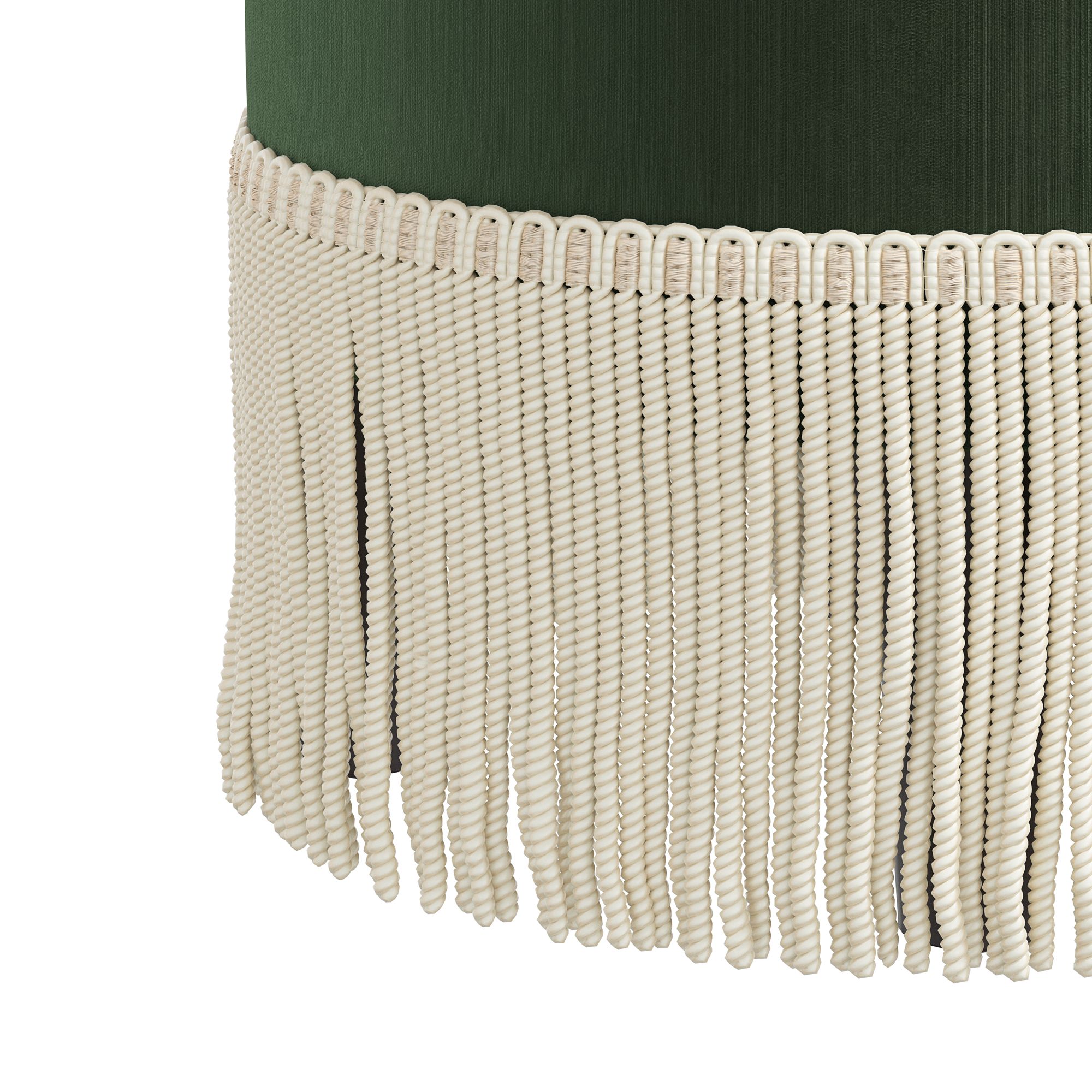 Image 2 Pierre Fringe Titan Emerald Fabric Round Ottoman - Made to Order more views