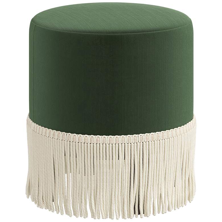 Image 1 Pierre Fringe Titan Emerald Fabric Round Ottoman