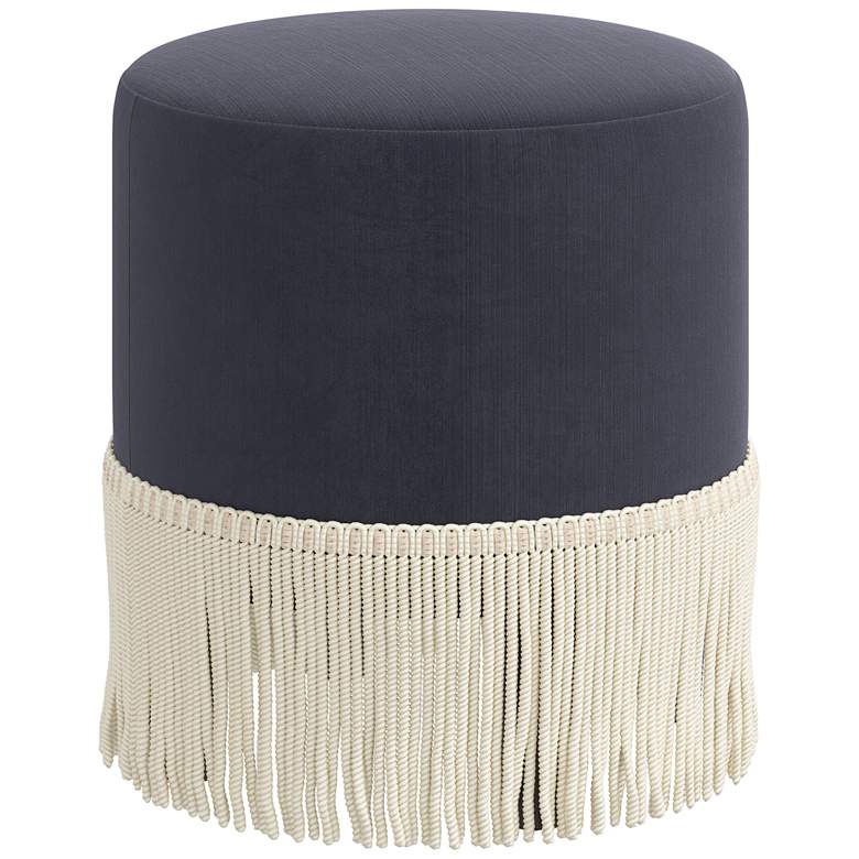 Image 1 Pierre Fringe Titan Ocean Fabric Round Ottoman