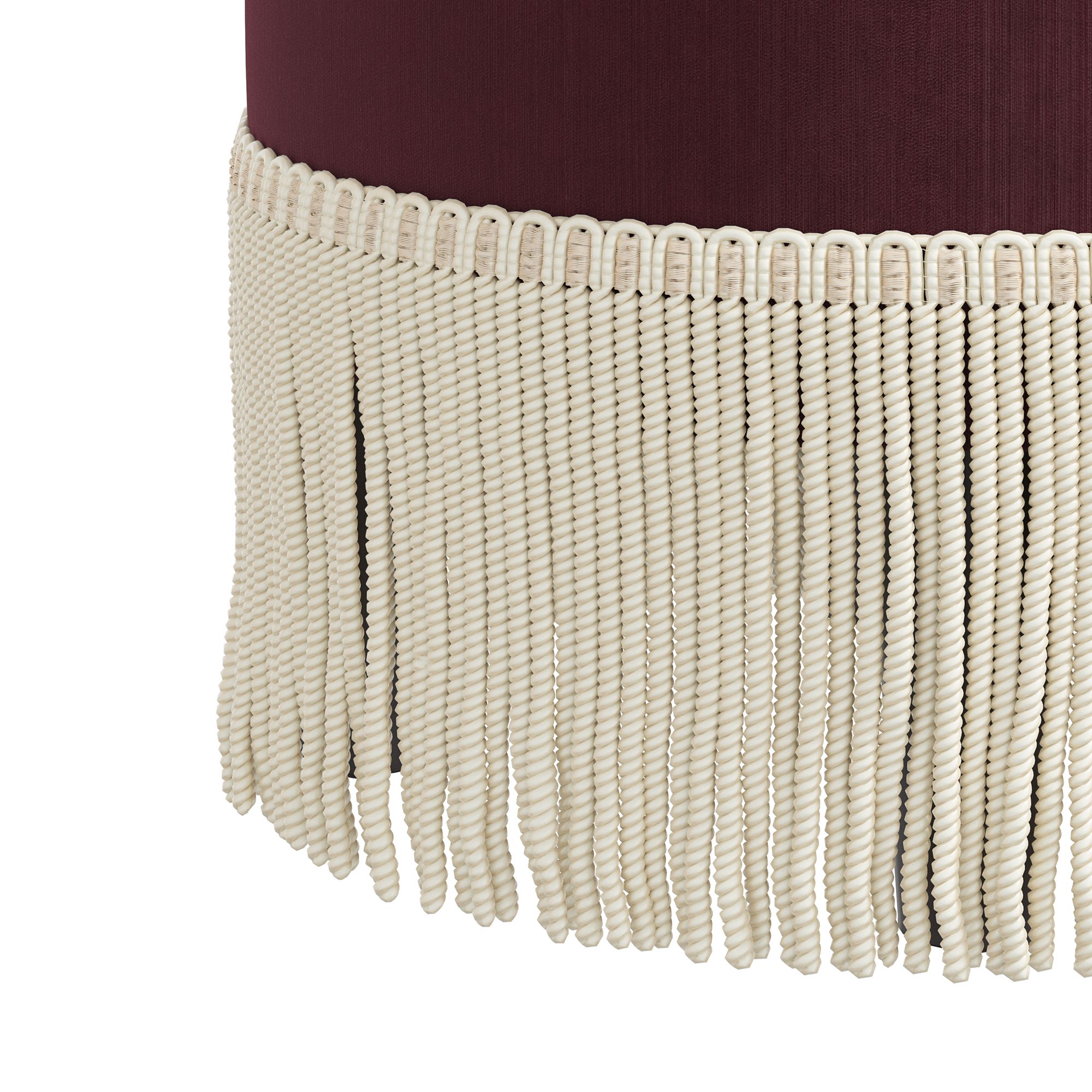 Image 2 Pierre Fringe Titan Raisin Fabric Round Ottoman - Made to Order more views