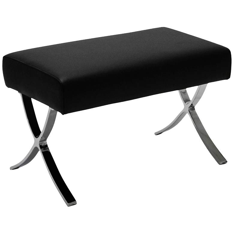 Image 1 Pietro Stainless Steel and Black Leather Ottoman