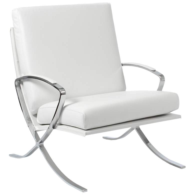 Image 1 Pietro Stainless Steel and White Leather Lounge Chair