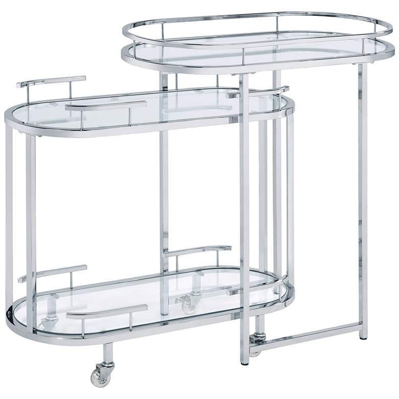 Image 2 Piffo 32" Wide Chrome Metal 3-Tier Modern Serving Cart or Bar Cart