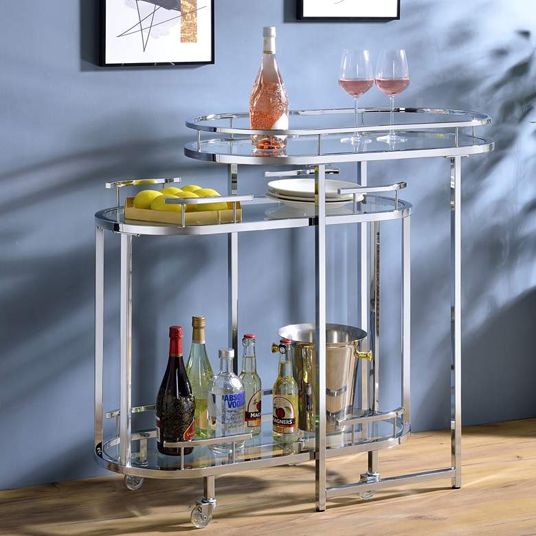 Image 1 Piffo 32" Wide Chrome Metal 3-Tier Modern Serving Cart or Bar Cart