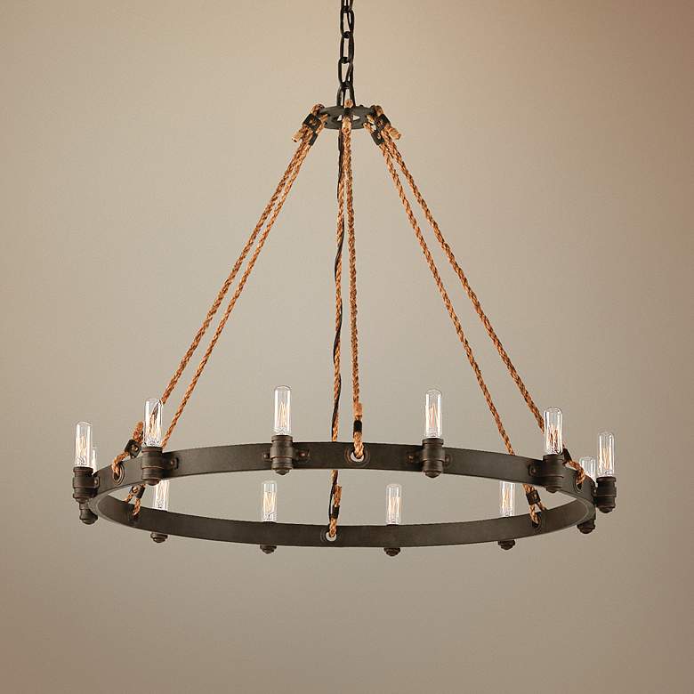 Image 1 Pike Place 32" Wide Rope and Wrought Iron Chandelier