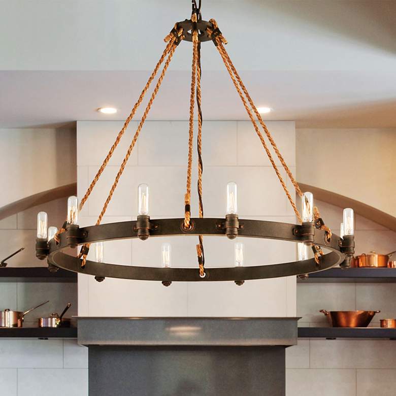 Image 1 Pike Place 32" Wide Rope and Wrought Iron Chandelier