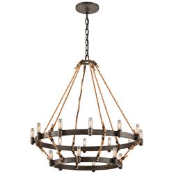 Pike Place 33 1/2&quot; 2-Tier Rope and Iron Chandelier