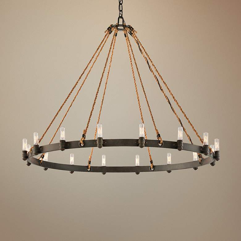Image 1 Pike Place 42 inch Wide Rope and Wrought Iron Chandelier