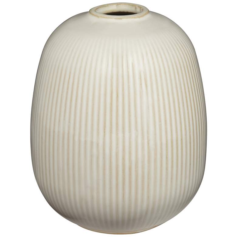 Pilar 6 1/4 inch High Shiny Beige Ridged Ceramic Vase