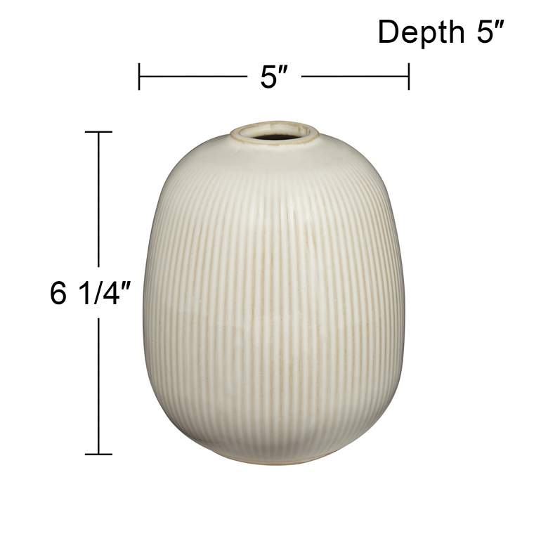 Image 7 Pilar 6 1/4 inch High Shiny Beige Ridged Ceramic Vase more views