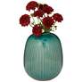 Pilar 6 1/4" High Shiny Green Ridged Ceramic Vase