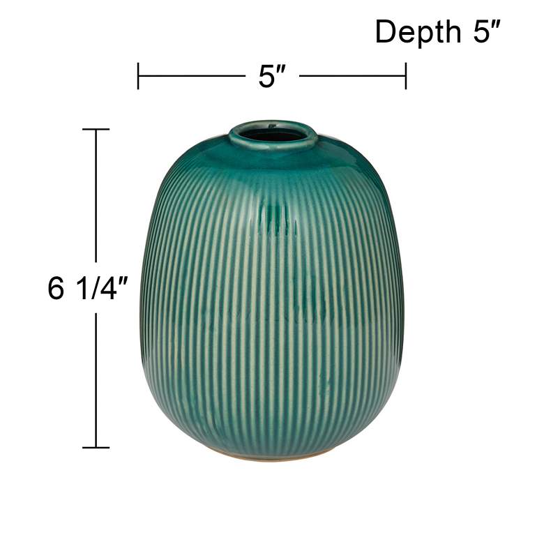 Image 5 Pilar 6 1/4 inch High Shiny Green Ridged Ceramic Vase more views