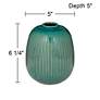 Pilar 6 1/4" High Shiny Green Ridged Ceramic Vase