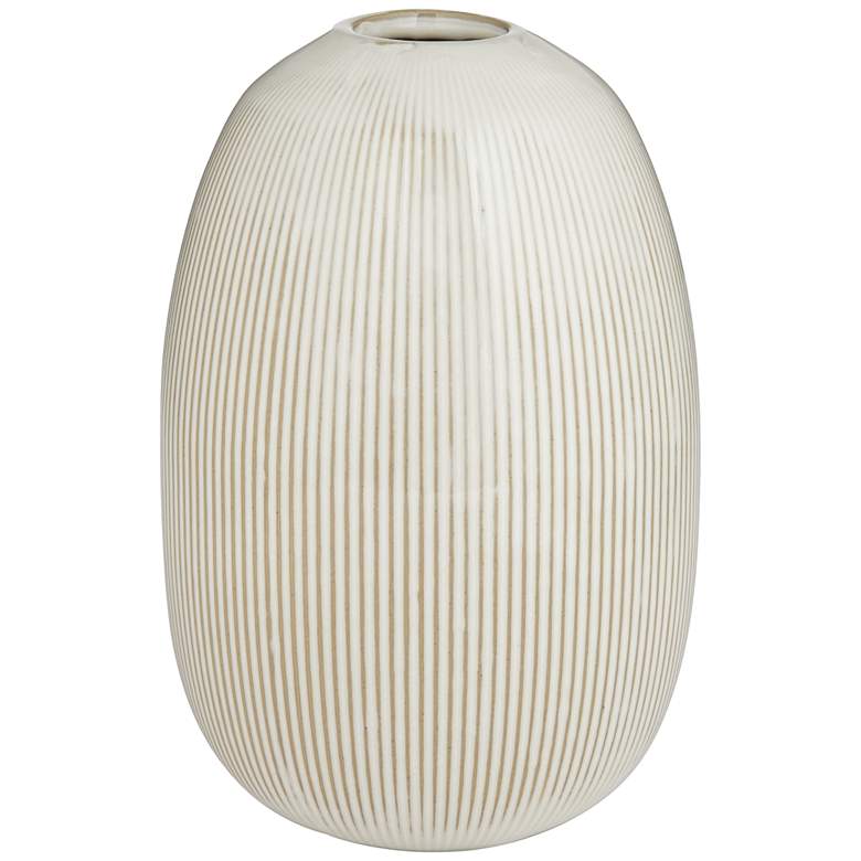 Image 3 Pilar 8 3/4" High Shiny Beige Ridged Ceramic Vase