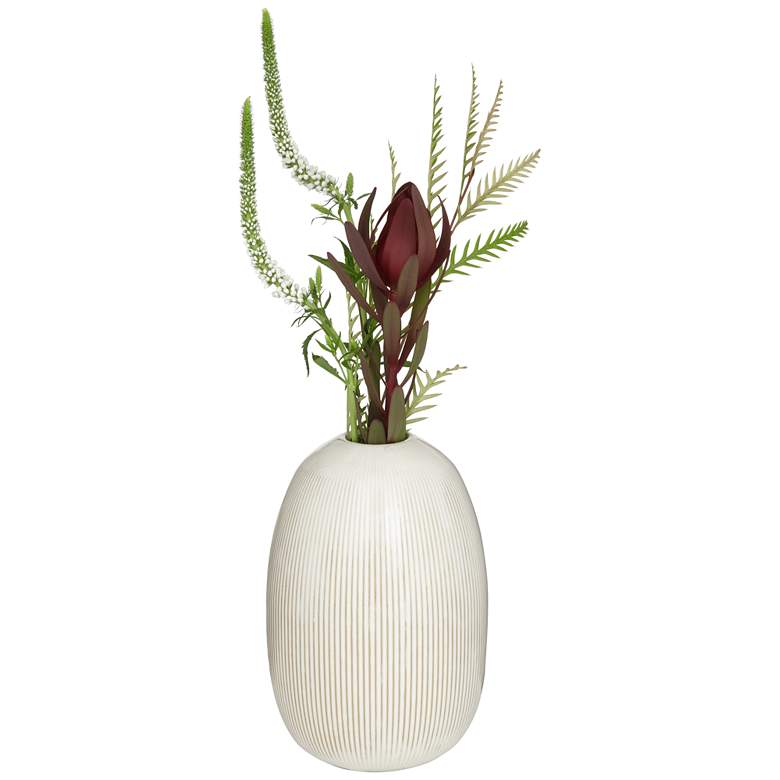 Image 4 Pilar 8 3/4 inch High Shiny Beige Ridged Ceramic Vase more views