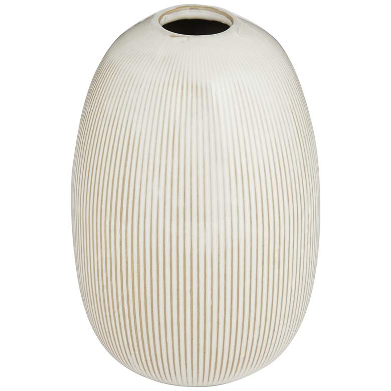 Pilar 8 3/4 inch High Shiny Beige Ridged Ceramic Vase more views