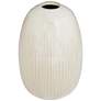 Pilar 8 3/4" High Shiny Beige Ridged Ceramic Vase in scene