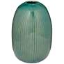 Pilar 8 3/4" High Shiny Green Ridged Ceramic Vase