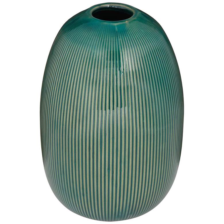 Image 4 Pilar 8 3/4" High Shiny Green Ridged Ceramic Vase more views