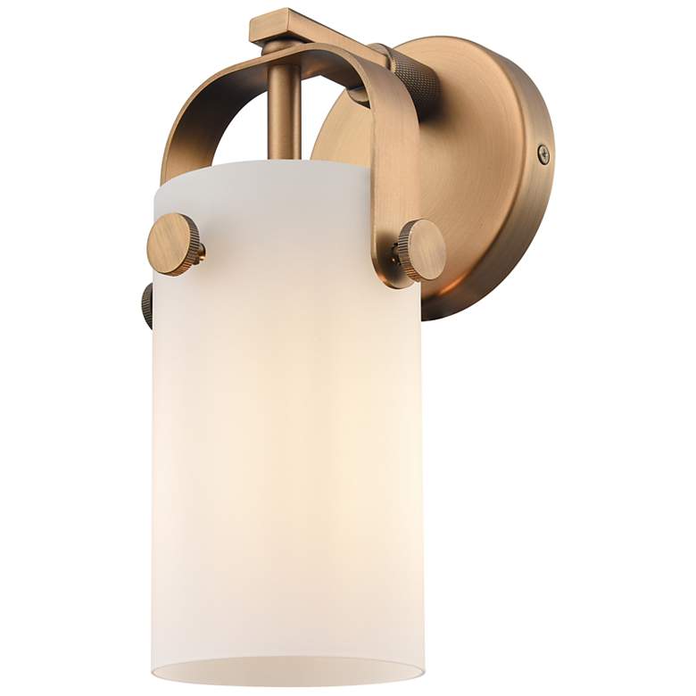 Image 2 Pilaster 10 1/2"H Brushed Brass Wall Sconce w/ White Shade