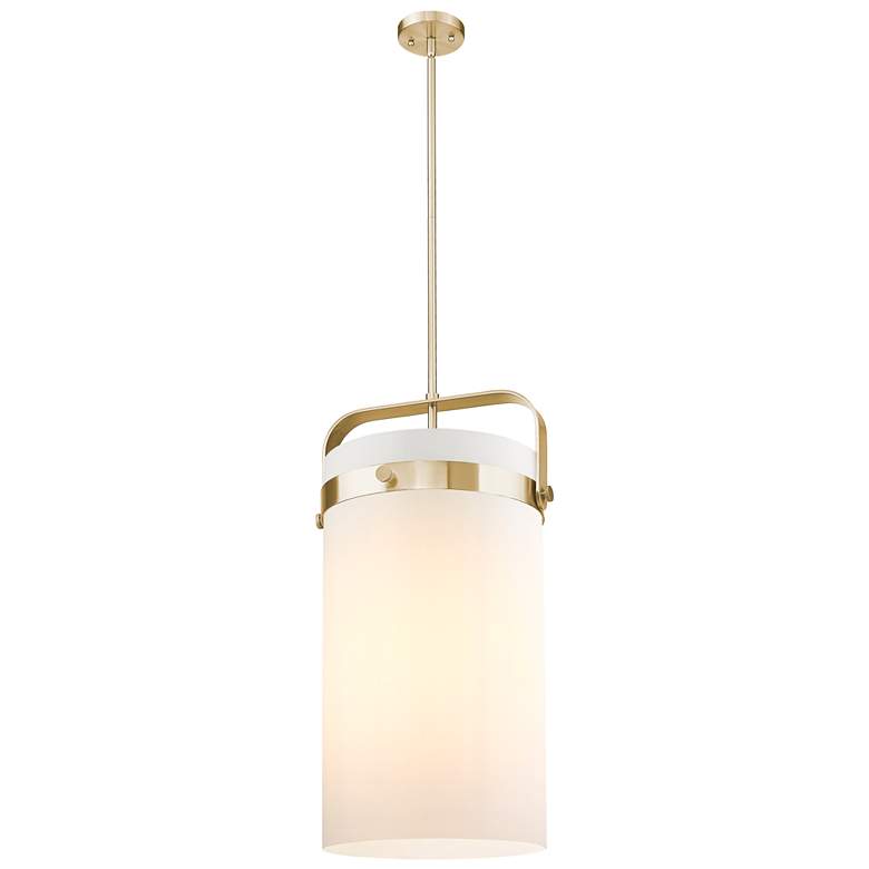 Image 1 Pilaster 12"W 4 Light Champagne Stem Pendant w/ Cased Matte White Shade