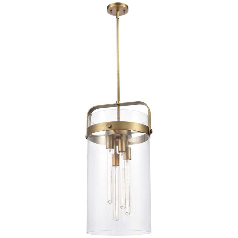 Image 1 Pilaster 13.38" Wide 4 Light Stem Hung Brushed Brass Pendant w/ Clear