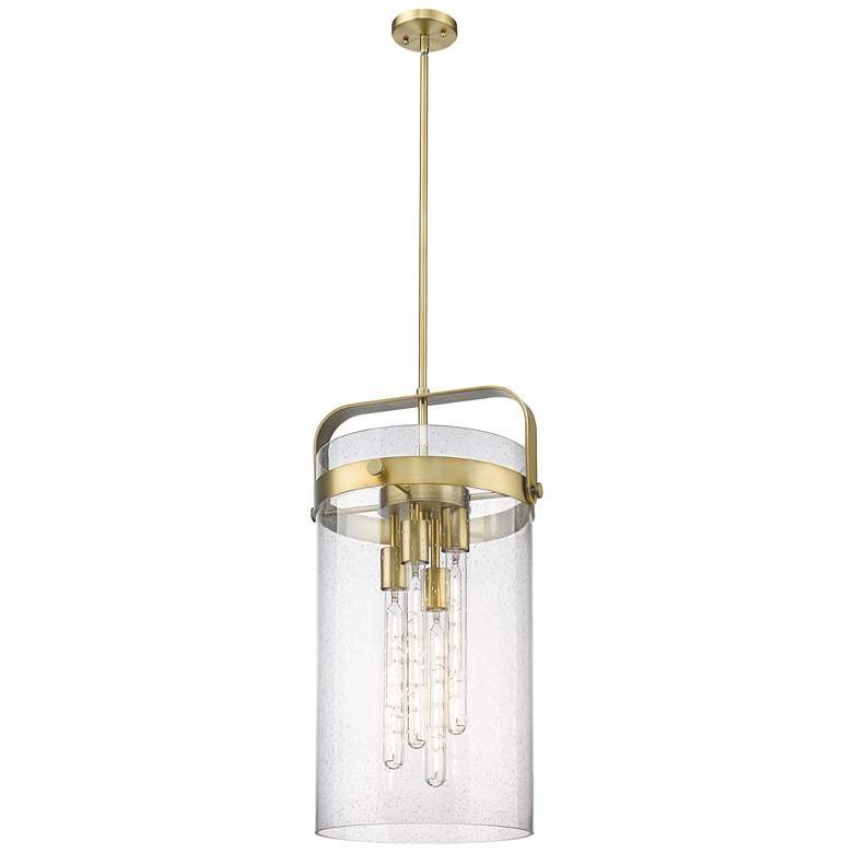 Image 1 Pilaster 13.38" Wide 4 Light Stem Hung Brushed Brass Pendant w/ Seedy