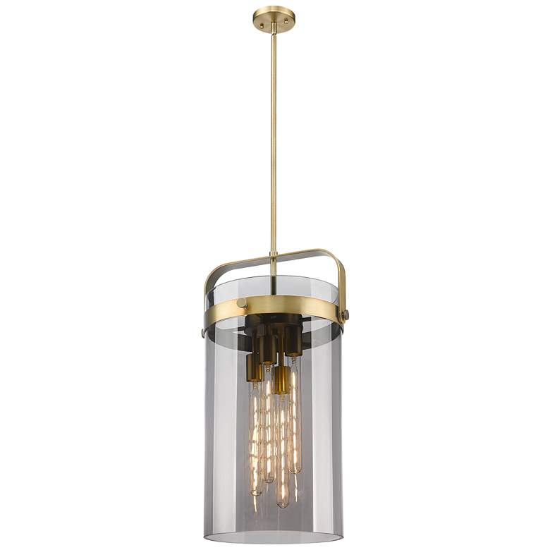 Image 1 Pilaster 13.38" Wide 4 Light Stem Hung Brushed Brass Pendant w/ Smoke