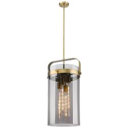 Pilaster 13.38" Wide 4 Light Stem Hung Brushed Brass Pendant w/ Smoke