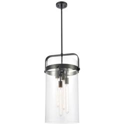 Pilaster 13.38&quot; Wide 4 Light Stem Hung Matte Black Pendant With Clear