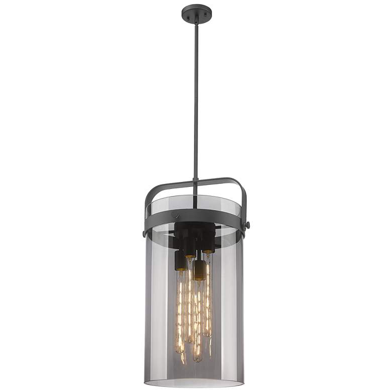 Image 1 Pilaster 13.38" Wide 4 Light Stem Hung Matte Black Pendant With Smoke