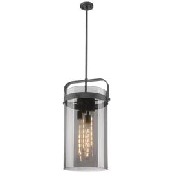 Pilaster 13.38&quot; Wide 4 Light Stem Hung Matte Black Pendant With Smoke