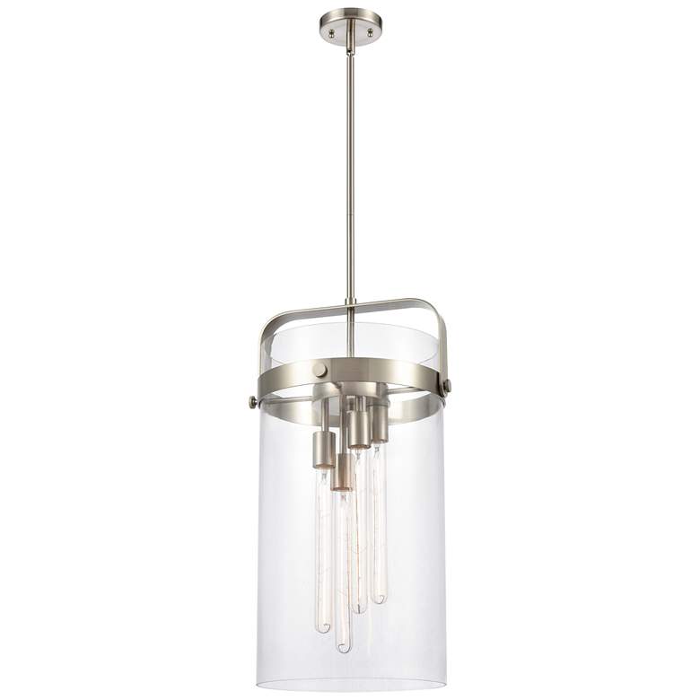 Image 1 Pilaster 13.38" Wide 4 Light Stem Hung Satin Nickel Pendant w/ Clear S