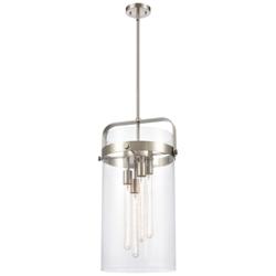 Pilaster 13.38" Wide 4 Light Stem Hung Satin Nickel Pendant w/ Clear S