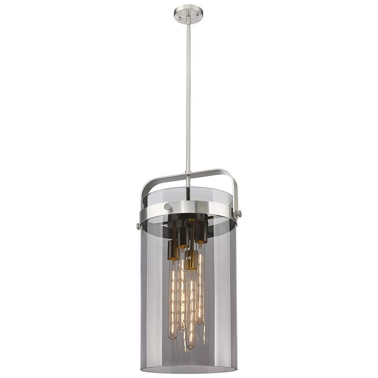 Image 1 Pilaster 13.38" Wide 4 Light Stem Hung Satin Nickel Pendant w/ Smoke S