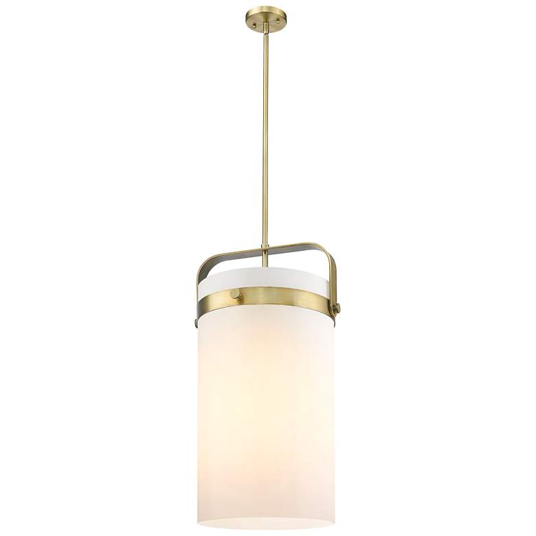 Image 1 Pilaster 13.38"W 4 Light Brushed Brass Stemmed Pendant w/ Matte White