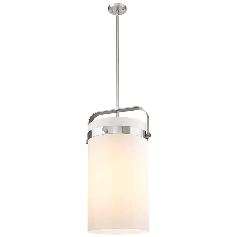 Image 1 Pilaster 13.38"W 4 Light Satin Nickel Stemmed Pendant w/ Matte White S