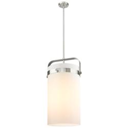 Pilaster 13.38"W 4 Light Satin Nickel Stemmed Pendant w/ Matte White S