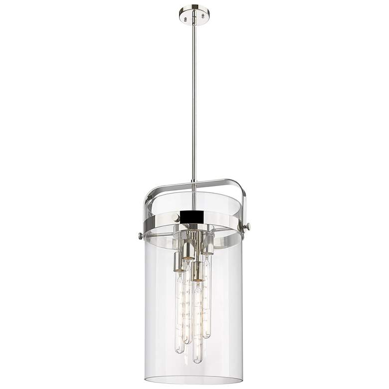 Image 1 Pilaster 13.38"W 4 Light Stem Hung Polished Nickel Pendant w/ Clear Sh