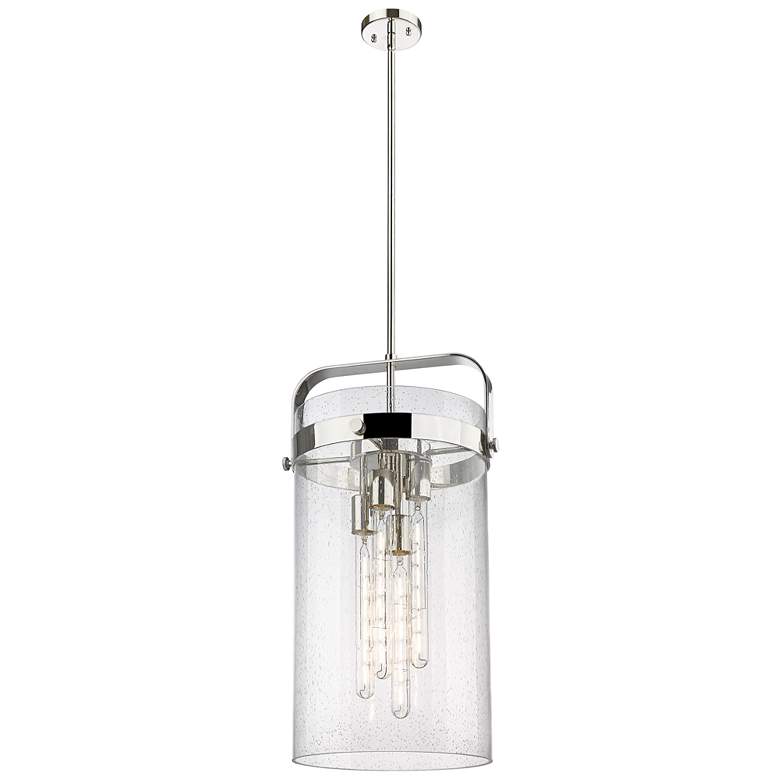 Image 1 Pilaster 13.38"W 4 Light Stem Hung Polished Nickel Pendant w/ Seedy Sh