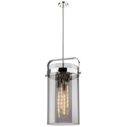 Pilaster 13.38"W 4 Light Stem Hung Polished Nickel Pendant w/ Smoke Sh