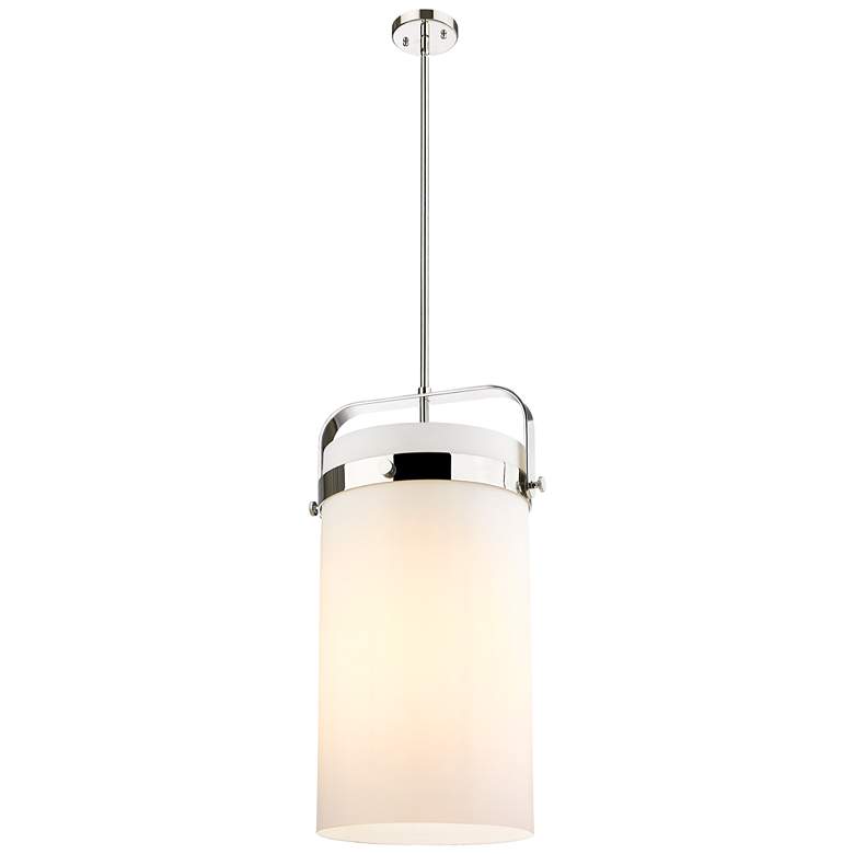 Image 1 Pilaster 13.38"W 4 Light Stem Hung Polished Nickel Pendant w/ White Sh