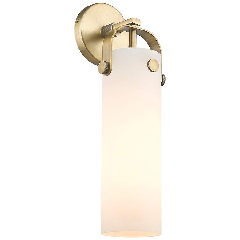 Image 1 Pilaster 16.75" High Brushed Brass Sconce With Matte White Glass Shade