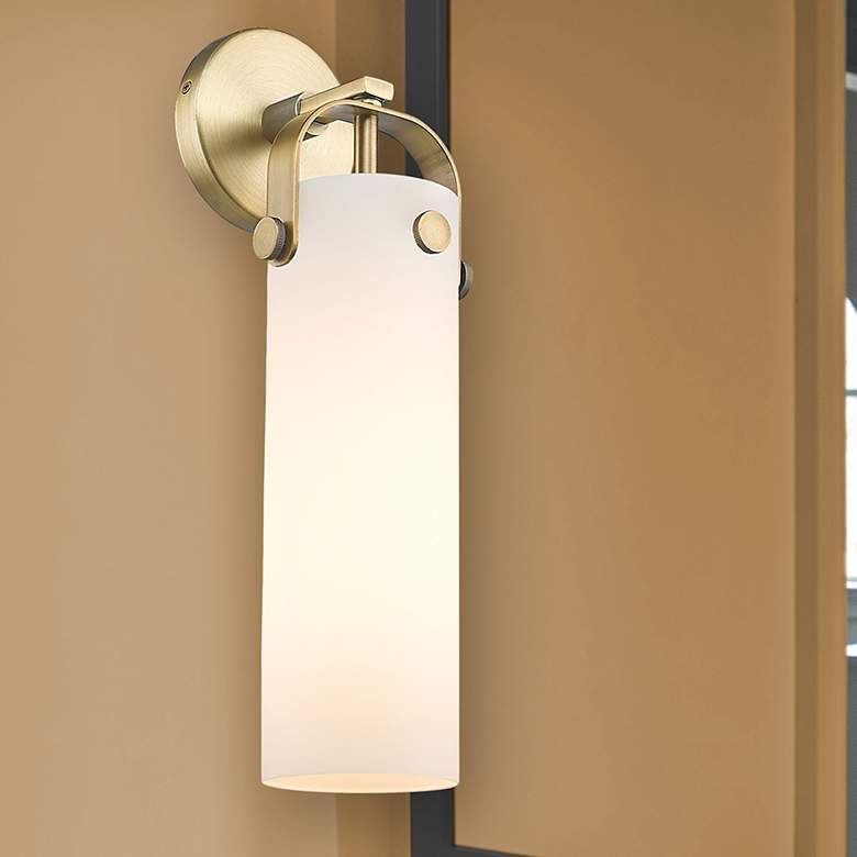 Image 1 Pilaster 16.75" High Brushed Brass Sconce With Matte White Glass Shade
