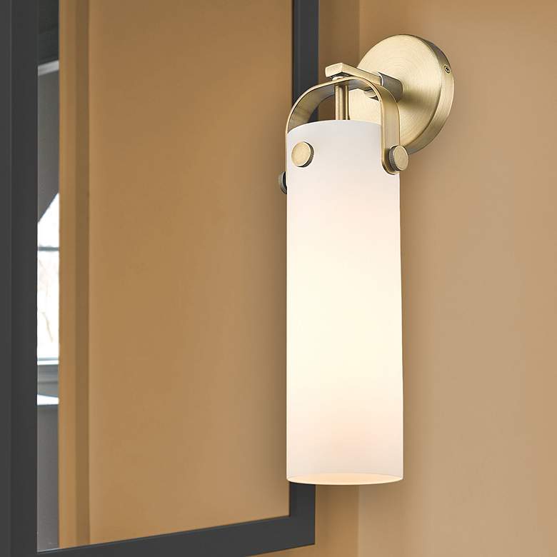 Image 4 Pilaster 16.75" High Brushed Brass Sconce With Matte White Glass Shade more views